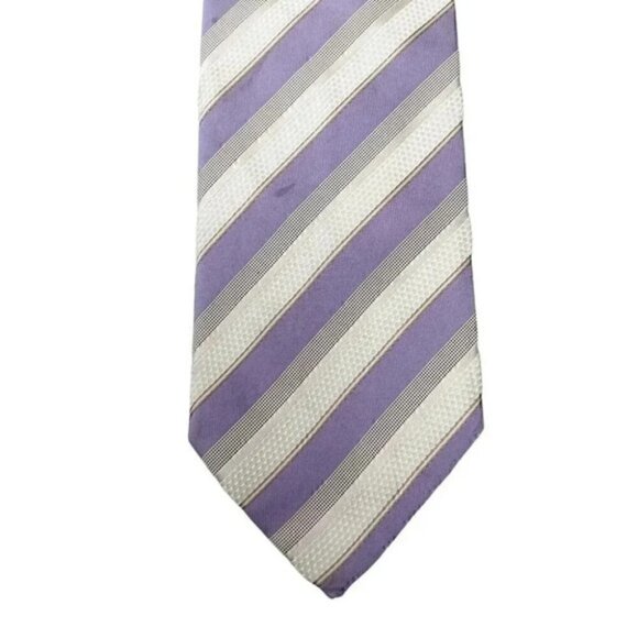 Hugo Boss Silk Tie Purple Grey White Stripes - Picture 2 of 10
